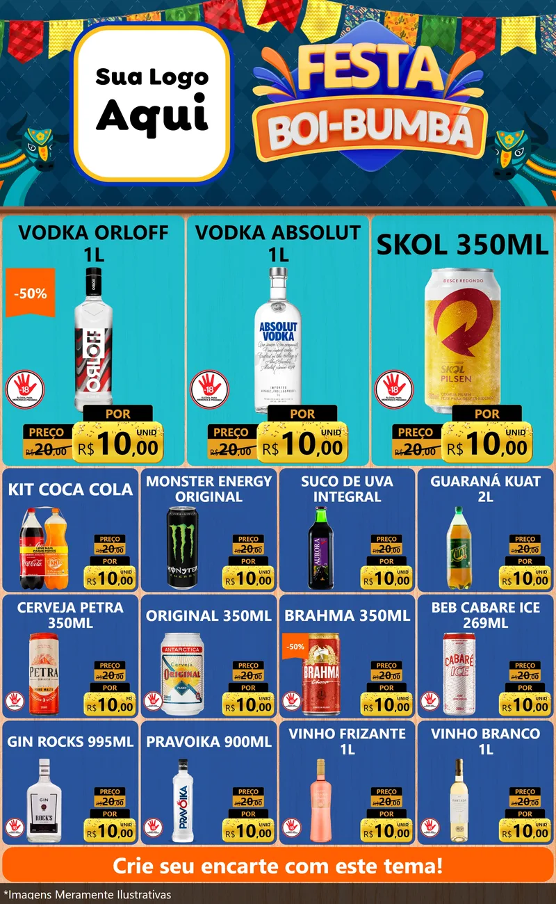 Modelo de Encarte para Encarte Grande com o tema Festa Boi Bumbá para Distribuidora de bebidas