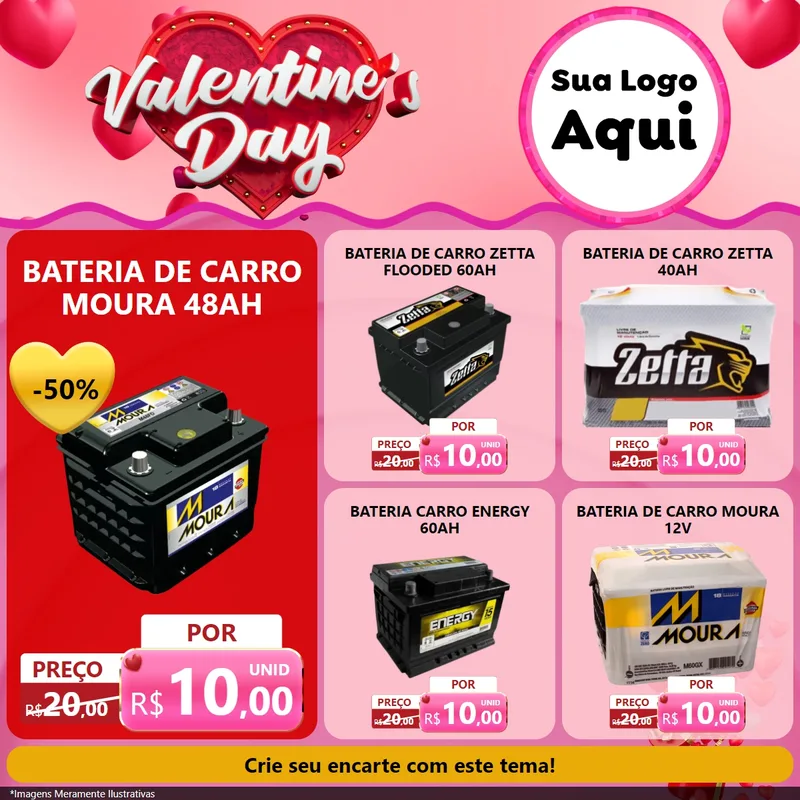 Modelo de Rede Social para Feed Facebook com o tema Valentine's Day para Baterias Elétricas