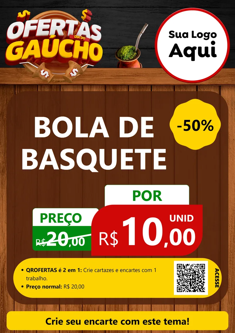 Modelo de Cartaz para Cartaz A4 Vertical com o tema Ofertas Dia do Gaúcho para Artigos Esportivos