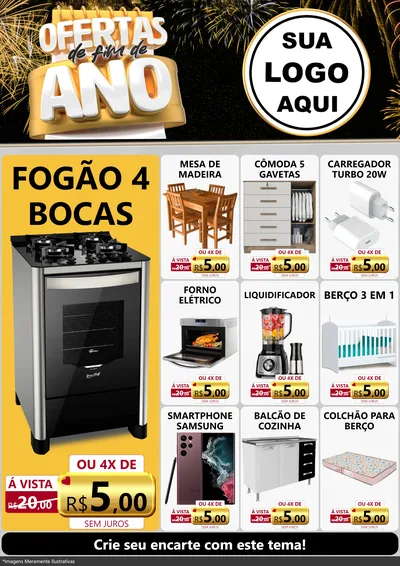 Modelo de Encarte para Encarte A4 Vertical com o tema Ofertas de Fim de Ano para Móveis e Eletro