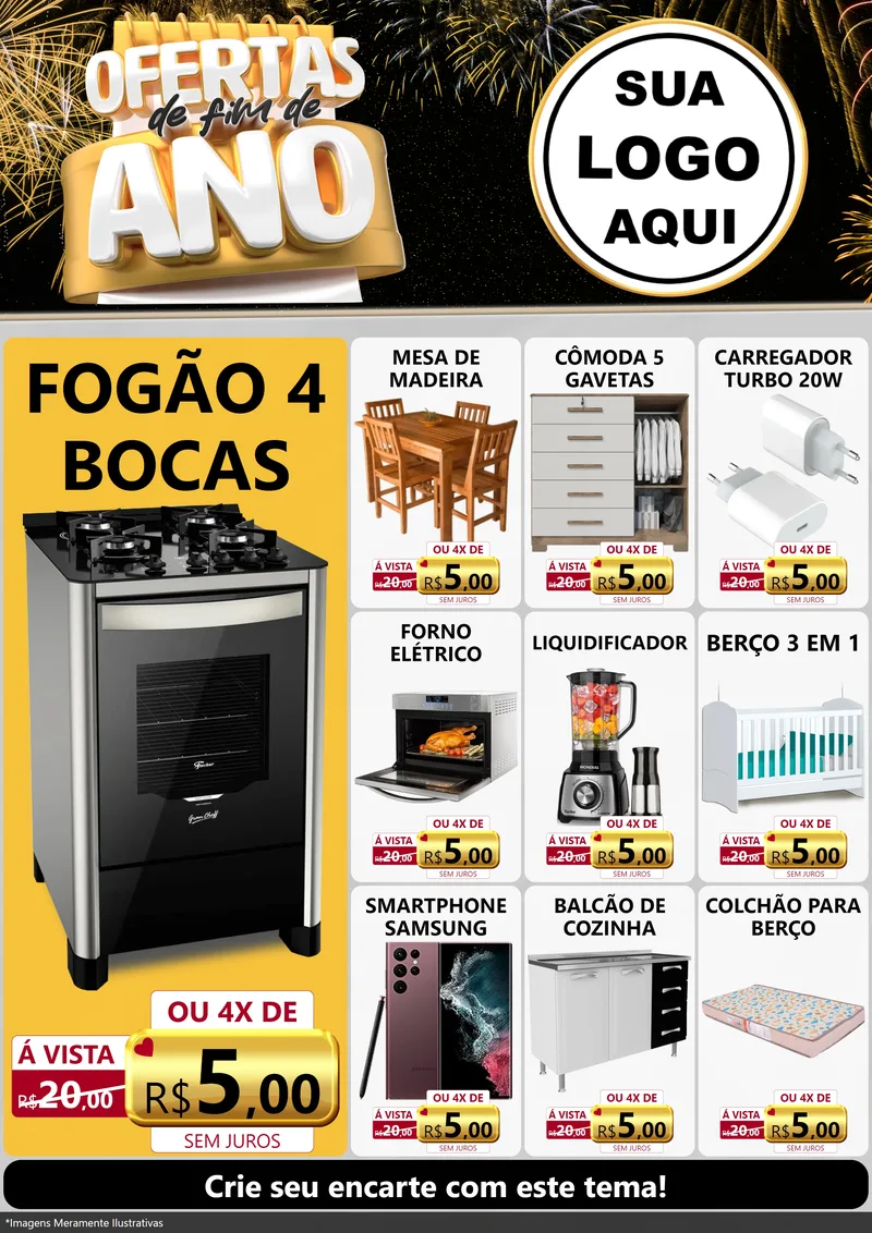 Modelo de Encarte para Encarte A4 Vertical com o tema Ofertas de Fim de Ano para Móveis e Eletro