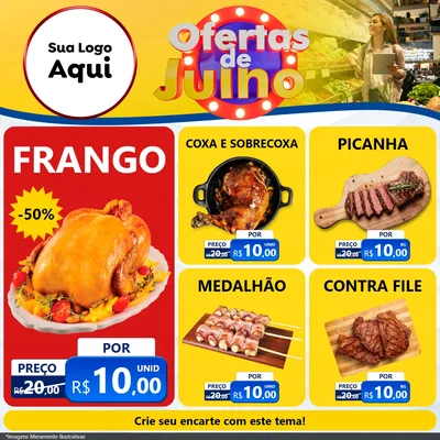 Modelo de Rede Social para Feed Facebook com o tema Ofertas de Julho para Assados