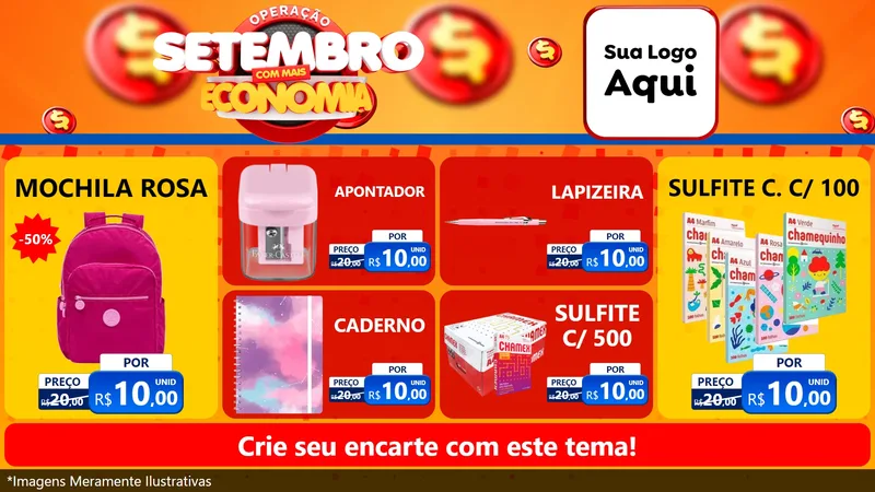 Modelo de TV para TV Horizontal com o tema Operação Setembro Com Muita Economia para Papelaria
