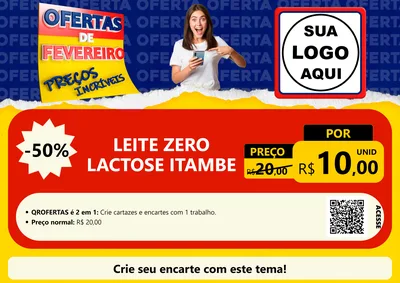 Modelo de Cartaz para Cartaz A4 Horizontal com o tema Ofertas de Fevereiro - Preços Incríveis para Frios e Laticínios