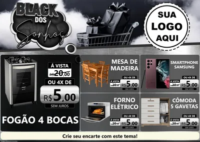 Modelo de Encarte para Encarte A4 Horizontal com o tema Black dos Sonhos para Móveis e Eletro