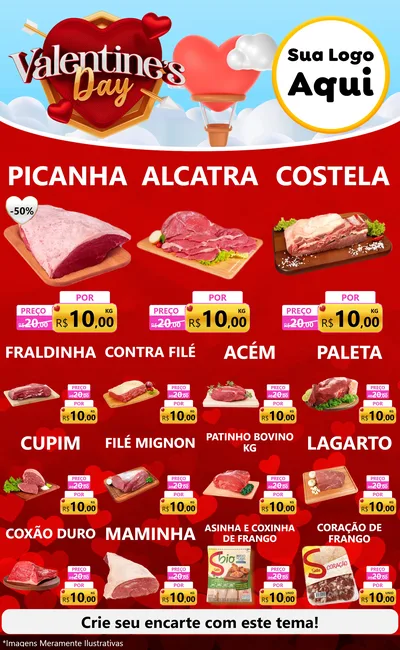 Modelo de Encarte para Encarte Grande com o tema Valentine's Day para Açougue