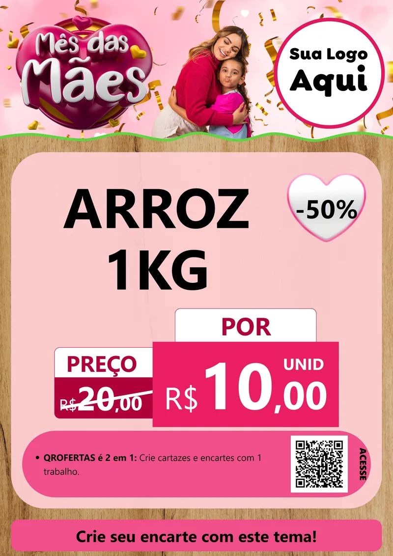 Modelo de Cartaz para Cartaz A4 Vertical com o tema Mês das Mães para Supermercado