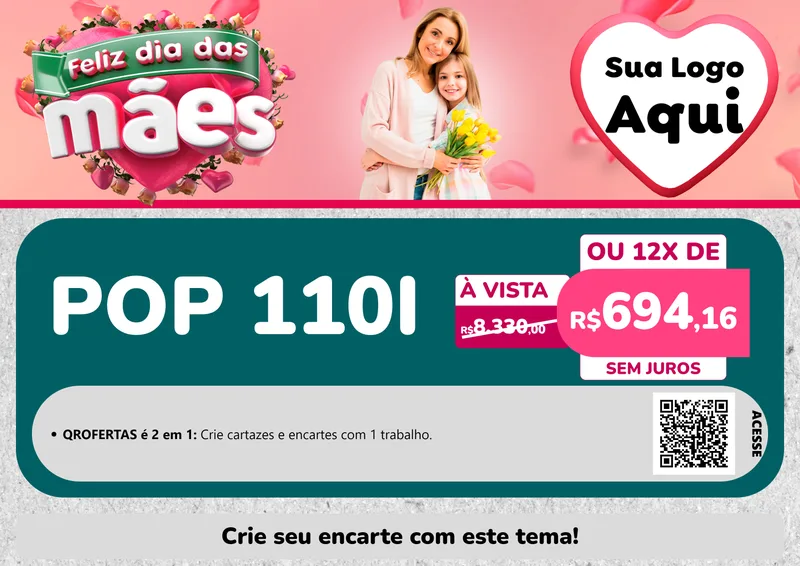 Modelo de Cartaz para Cartaz A4 Horizontal com o tema Feliz Dia das Mães para Concessionaria de Motos