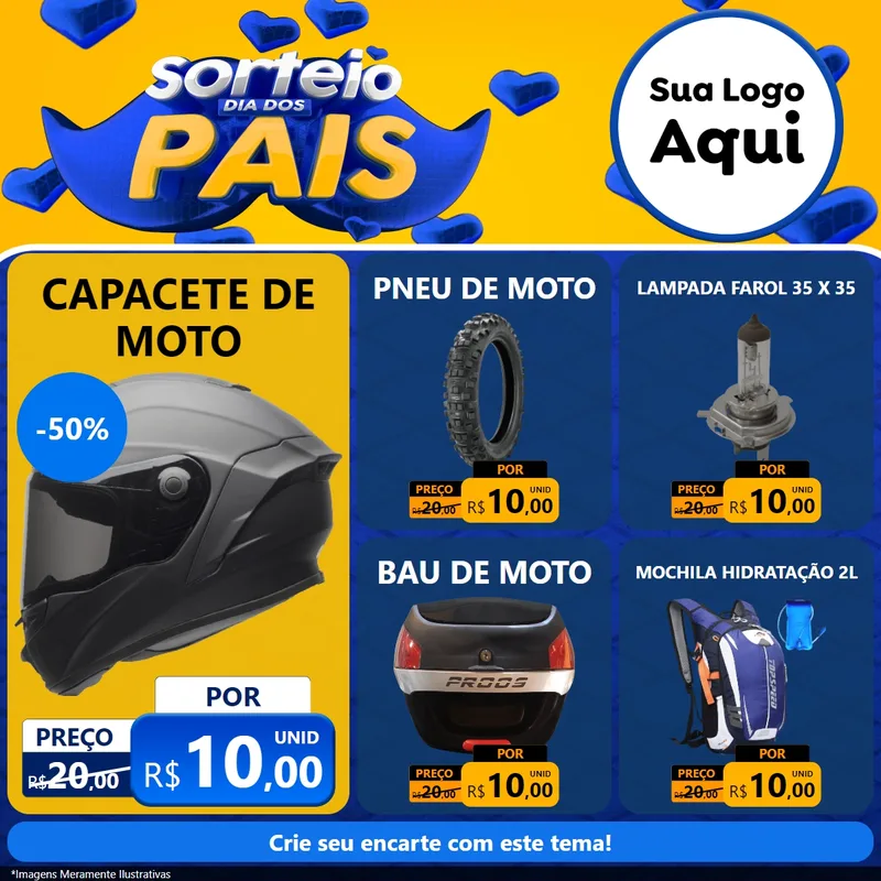 Modelo de Rede Social para Feed Facebook com o tema Sorteio Dia dos Pais para Moto peças