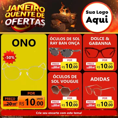 Modelo de Rede Social para Feed Facebook com o tema Janeiro Quente de Ofertas para Óticas