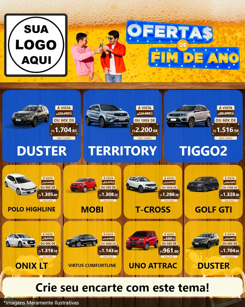 Modelo de Rede Social para Feed Instagram com o tema Ofertas de Fim de Ano para Concessionaria de Carros