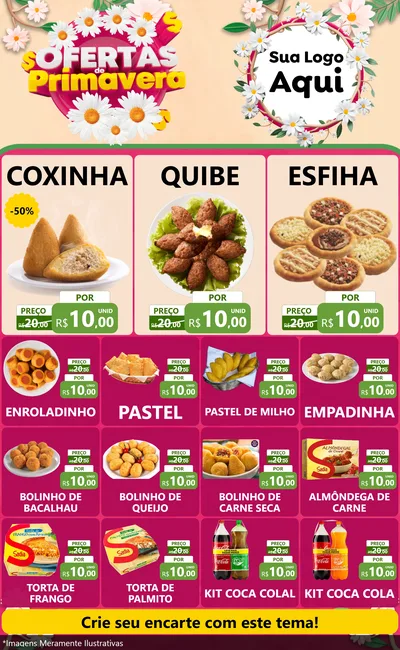 Modelo de Encarte para Encarte Grande com o tema Ofertas de Primavera para Salgadaria