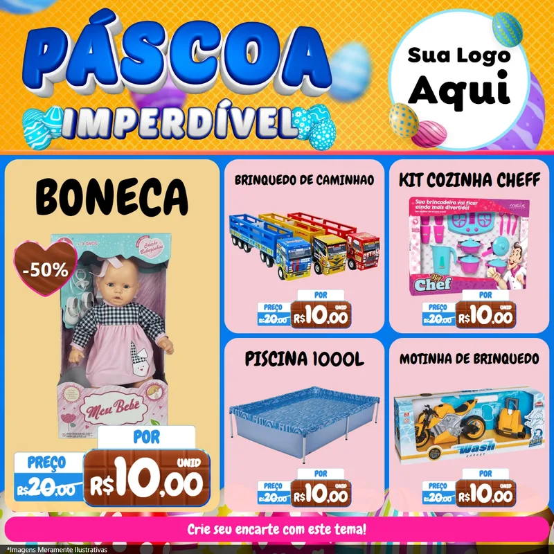 Modelo de Rede Social para Feed Facebook com o tema Páscoa Imperdível para Brinquedos