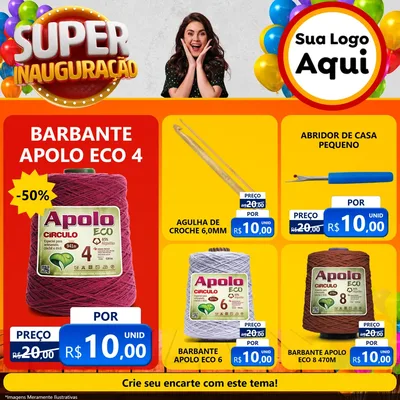 Modelo de Rede Social para Feed Facebook com o tema Super Inauguração para Armarinho e Aviamentos