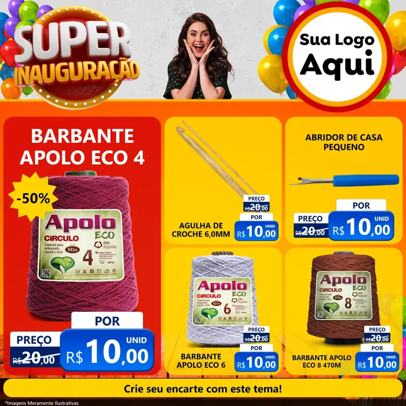 Modelo de Rede Social para Feed Facebook com o tema Super Inauguração para Armarinho e Aviamentos