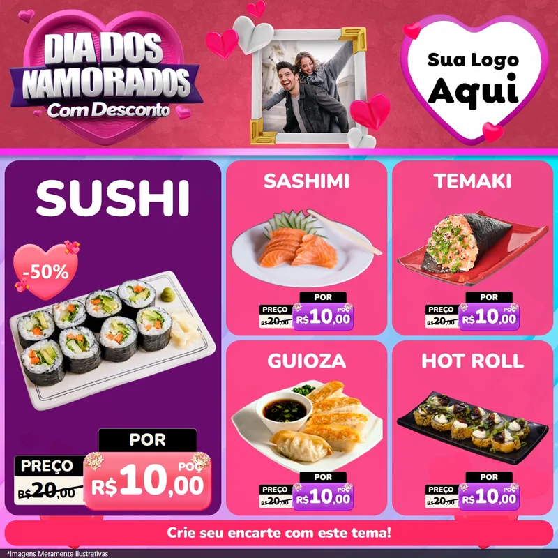 Modelo de Rede Social para Feed Facebook com o tema Dia Dos Namorados Com Desconto para Comida japonesa