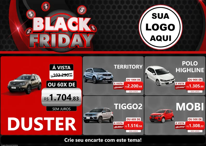 Modelo de Encarte para Encarte A4 Horizontal com o tema Black Friday para Concessionaria de Carros