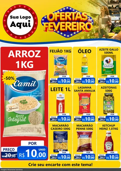 Modelo de Encarte para Encarte A4 Vertical com o tema Ofertas de Fevereiro para Supermercado