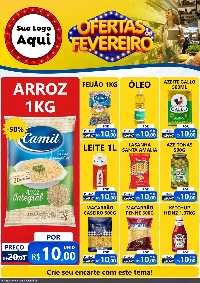 Modelo de Encarte para Encarte A4 Vertical com o tema Ofertas de Fevereiro para Supermercado
