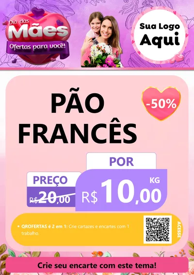 Modelo de Cartaz para Cartaz A4 Vertical com o tema Dia das Mães Ofertas para Você! para Padaria