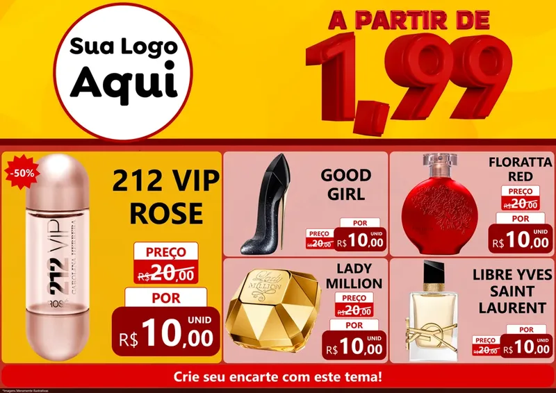 Modelo de Encarte para Encarte A4 Horizontal com o tema A Partir de Um e Noventa e Nove - 1,99 para Perfumes