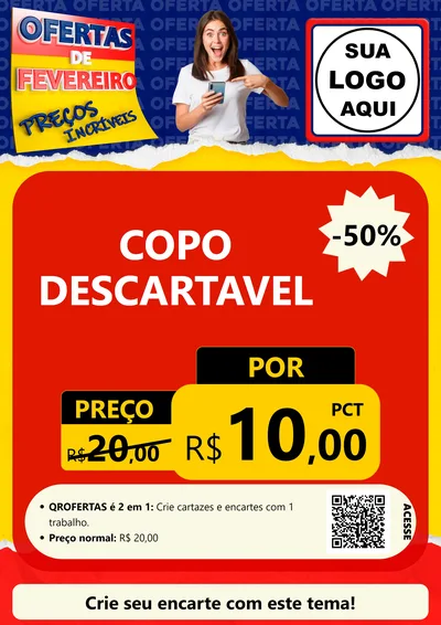 Modelo de Cartaz para Cartaz A4 Vertical com o tema Ofertas de Fevereiro - Preços Incríveis para Embalagens