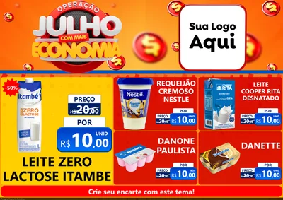 Modelo de Encarte para Encarte A4 Horizontal com o tema Operação Julho Com Mais Economia para Frios e Laticínios