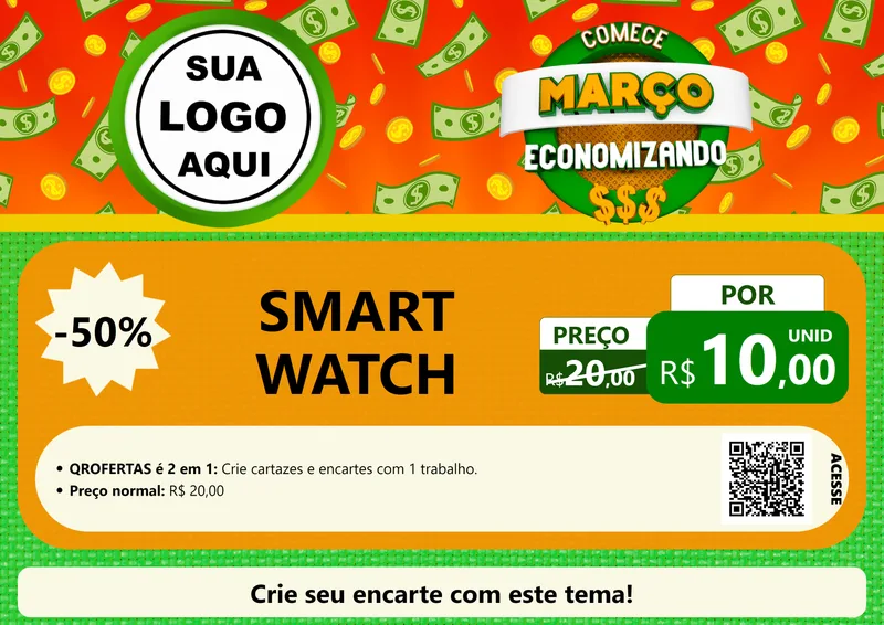 Modelo de Cartaz para Cartaz A4 Horizontal com o tema Comece Março Economizando para Informática