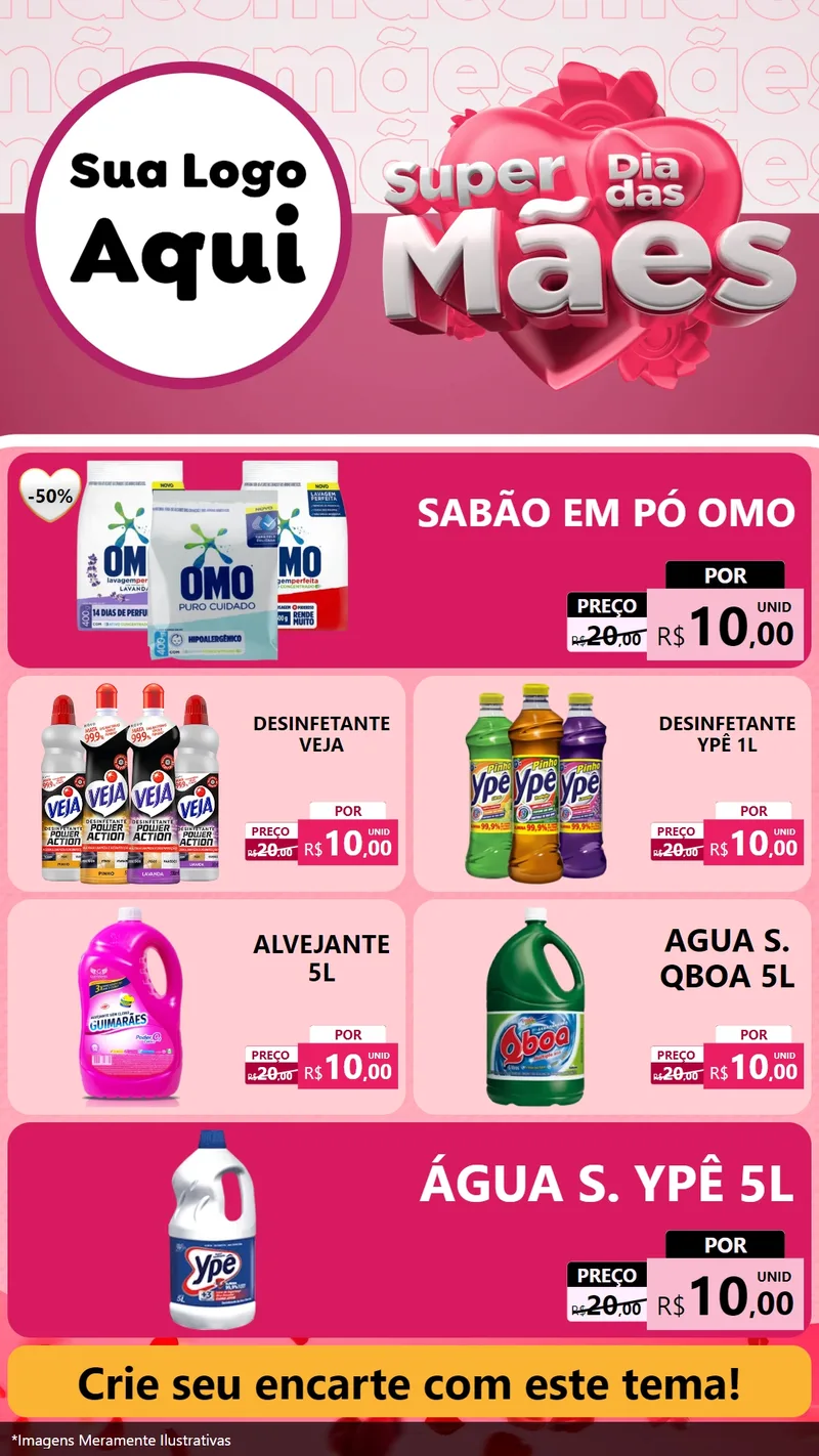 Modelo de TV para TV Vertical com o tema Super Dia Das Mães para Produtos de Limpeza