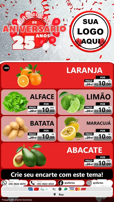 Modelo de TV para TV Vertical com o tema Promoção de Aniversário - 25Anos para Hortifrúti