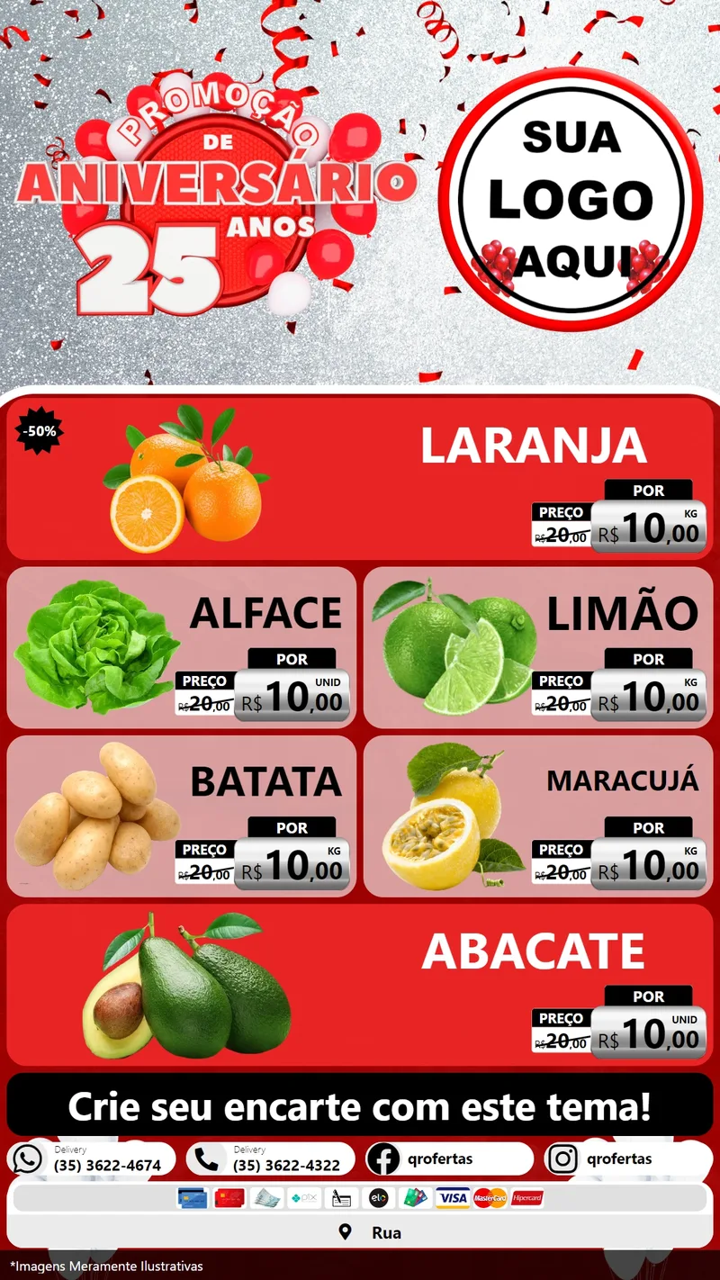 Modelo de TV para TV Vertical com o tema Promoção de Aniversário - 25Anos para Hortifrúti