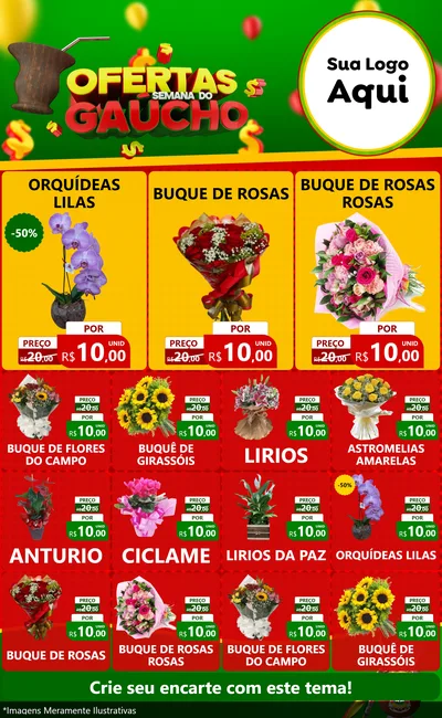 Modelo de Encarte para Encarte Grande com o tema Ofertas Semana Do Gaúcho para Floricultura e jardim
