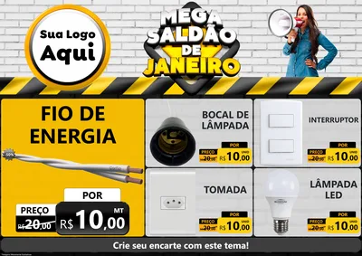 Modelo de Encarte para Encarte A4 Horizontal com o tema Mega Saldão de Janeiro para Materiais Elétricos