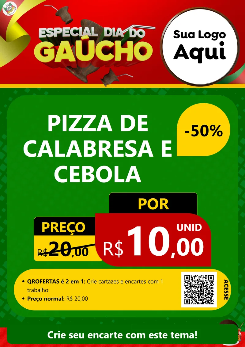Modelo de Cartaz para Cartaz A4 Vertical com o tema Especial Dia do Gaúcho para Pizzaria