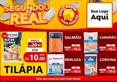 Modelo de Encarte para Encarte A4 Horizontal com o tema Segundou do Real para Peixaria