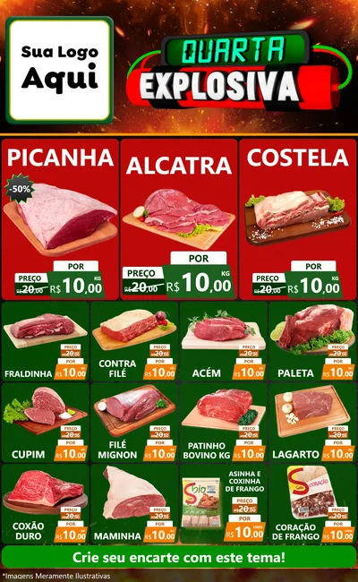 Modelo de Encarte para Encarte Grande com o tema Quarta Explosiva para Açougue