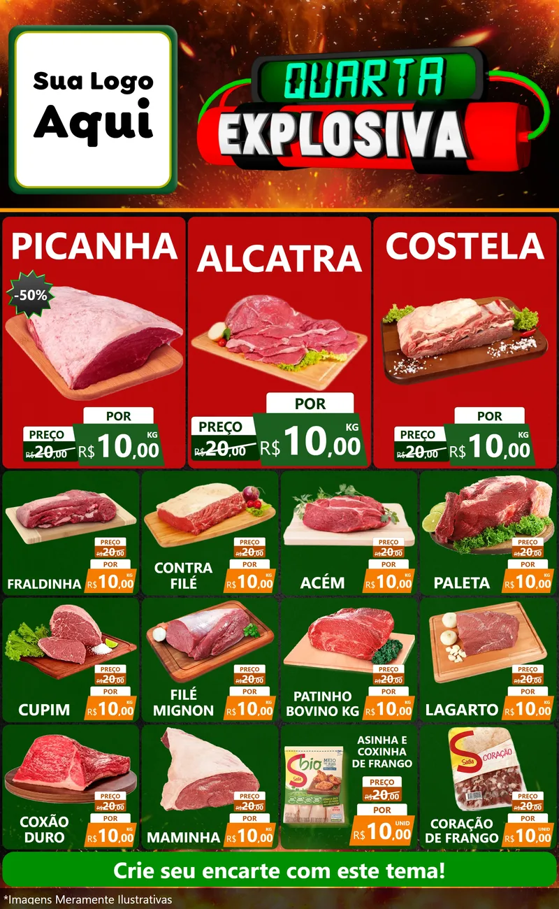 Modelo de Encarte para Encarte Grande com o tema Quarta Explosiva para Açougue
