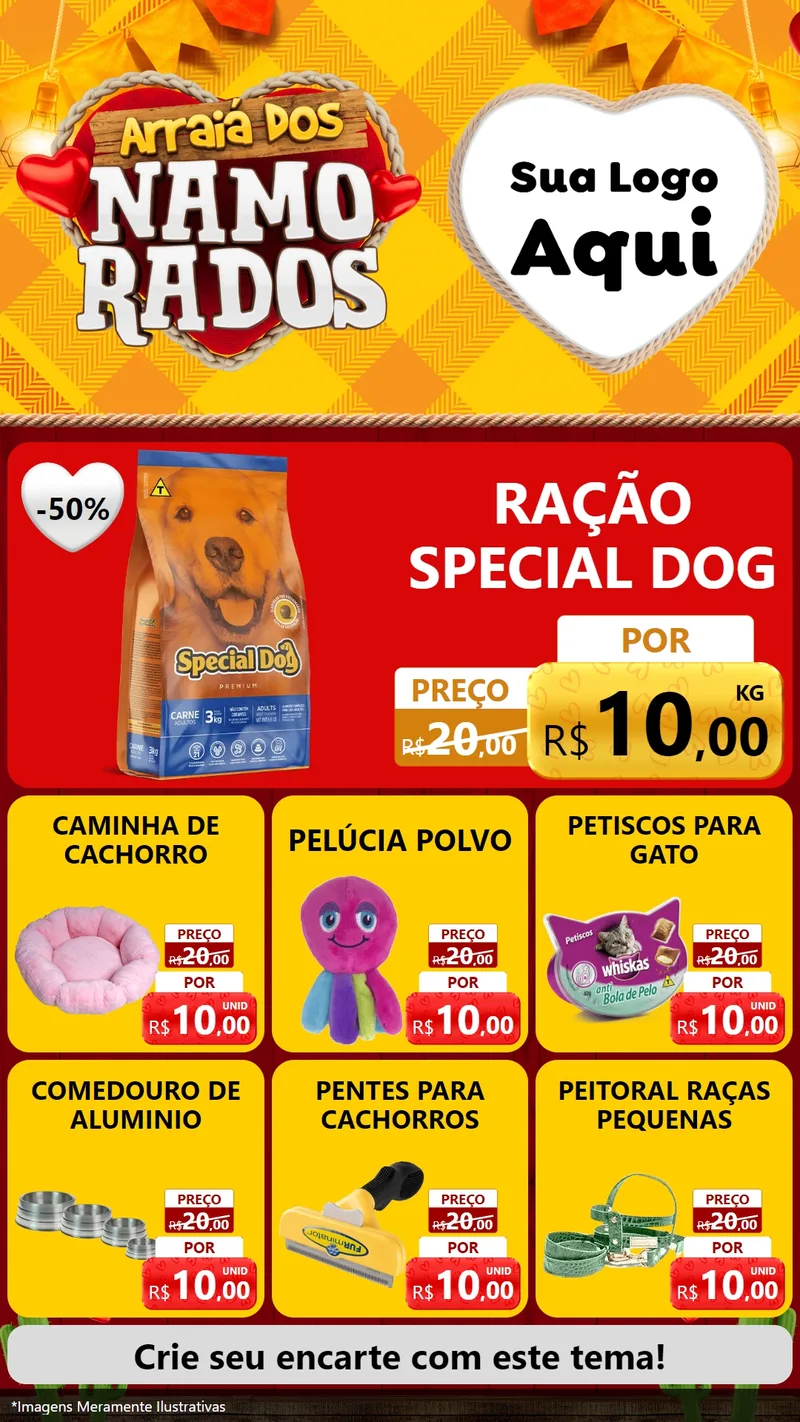 Modelo de Rede Social para Stories com o tema Arraiá dos Namorados para Pet Shop