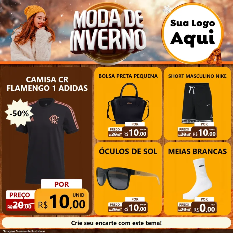 Modelo de Rede Social para Feed Facebook com o tema Moda de Inverno para Roupas e acessórios