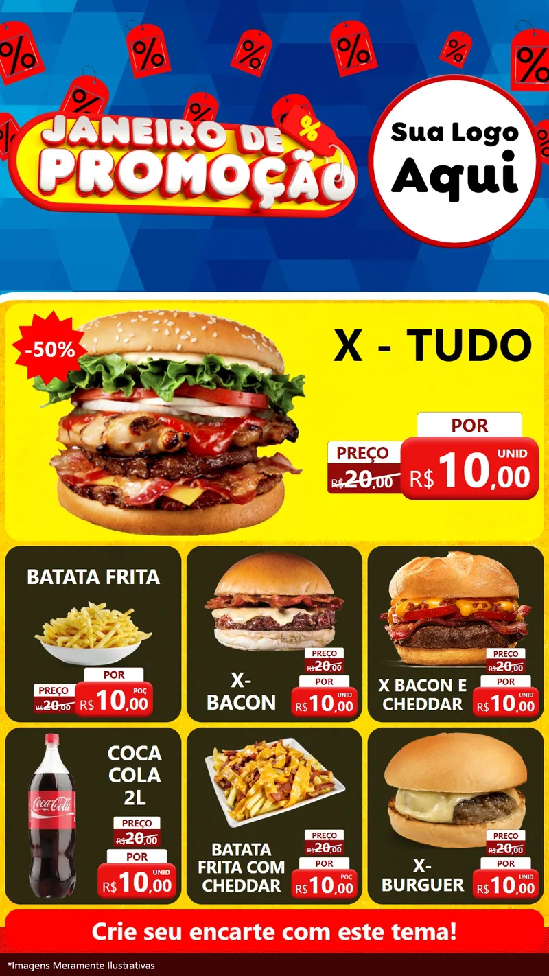 Modelo de Rede Social para Stories com o tema Janeiro de Promoção para Hamburgueria