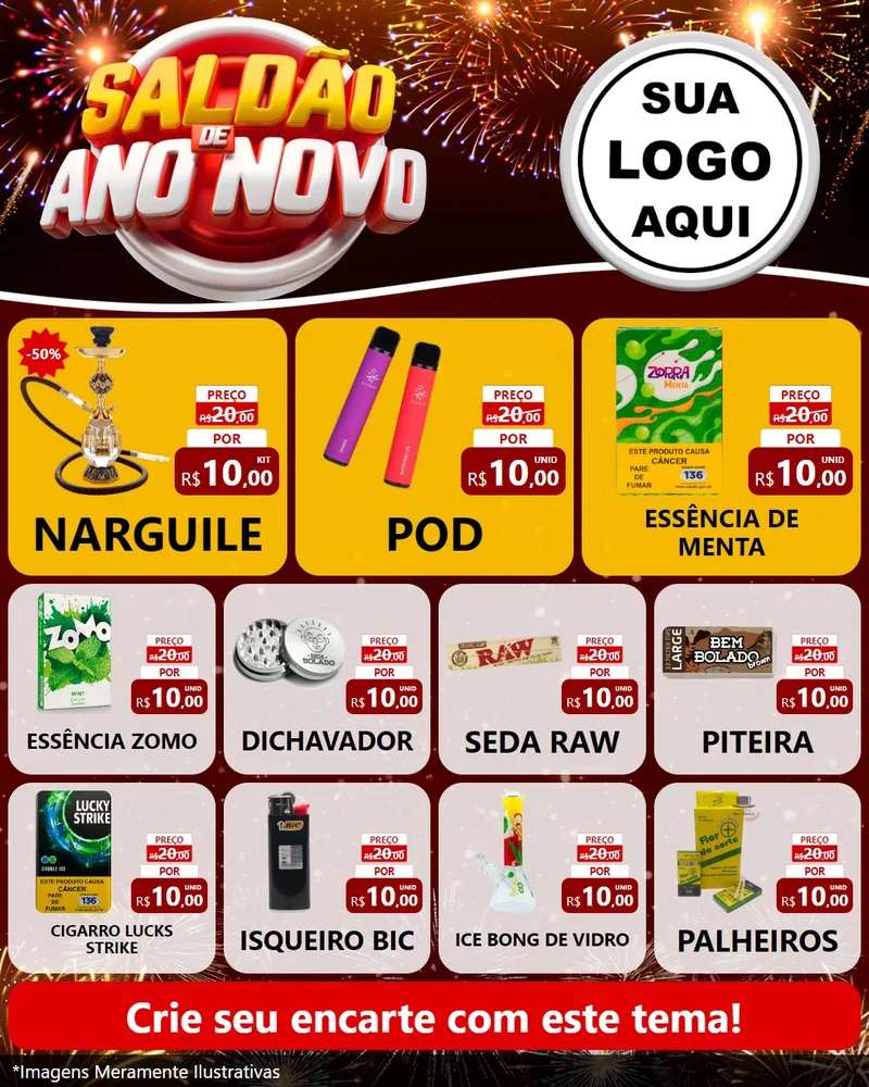 Modelo de Rede Social para Feed Instagram com o tema Saldão de Ano Novo para Tabacaria