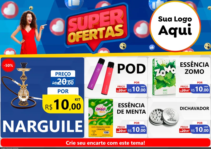 Modelo de Encarte para Encarte A4 Horizontal com o tema Super Ofertas para Tabacaria