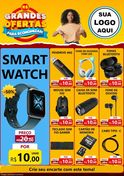Modelo de Encarte para Encarte A4 Vertical com o tema Grandes Ofertas Para Economizar! para Informática