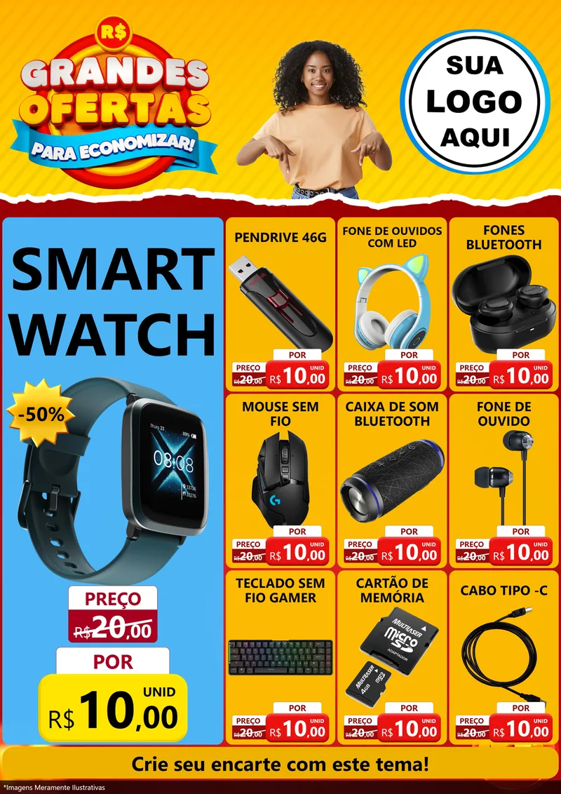 Modelo de Encarte para Encarte A4 Vertical com o tema Grandes Ofertas Para Economizar! para Informática