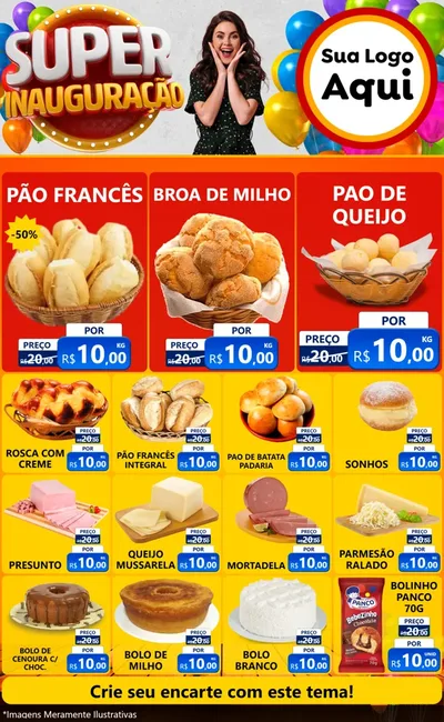 Modelo de Encarte para Encarte Grande com o tema Super Inauguração para Padaria