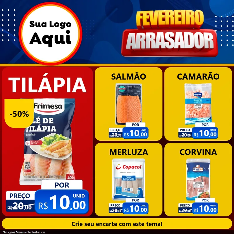 Modelo de Rede Social para Feed Facebook com o tema Fevereiro Arrasador para Peixaria