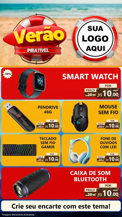 Modelo de TV para TV Vertical com o tema Verão Imbatível para Informática