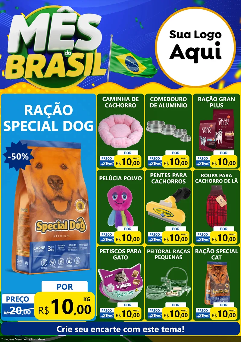 Modelo de Encarte para Encarte A4 Vertical com o tema Mês do Brasil para Pet Shop