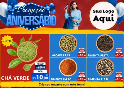Modelo de Encarte para Encarte A4 Horizontal com o tema Promoção de Aniversário para Produtos Naturais