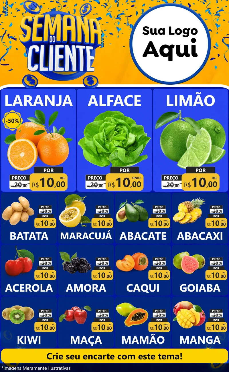 Modelo de Encarte para Encarte Grande com o tema Semana do Cliente para Hortifrúti